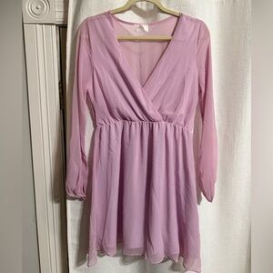 Lilac Long-Sleeve V-Neck Chiffon Dress